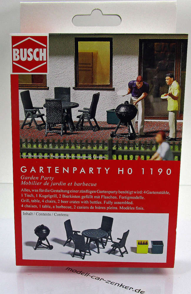 Spur H0 Gartenparty Fertigmodelle Busch 1190 Gartenmöbel & Grill