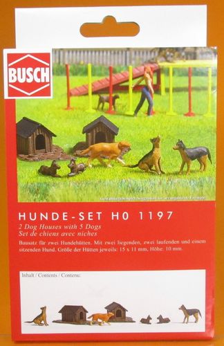 Hunde-Set mit Hütten (Bausatz) H0