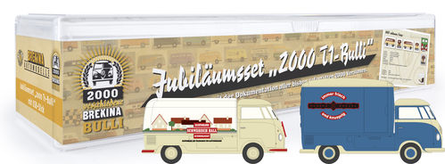 VW-Set 2000 VW T1 Bulli mit Präsentationswagen „Schwäbisch-Hall“ und Kofferaufbau „Huober Brezel“