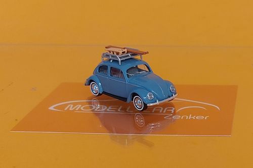 VW Käfer Brezelfenster Gepäckträger Blau 1:87